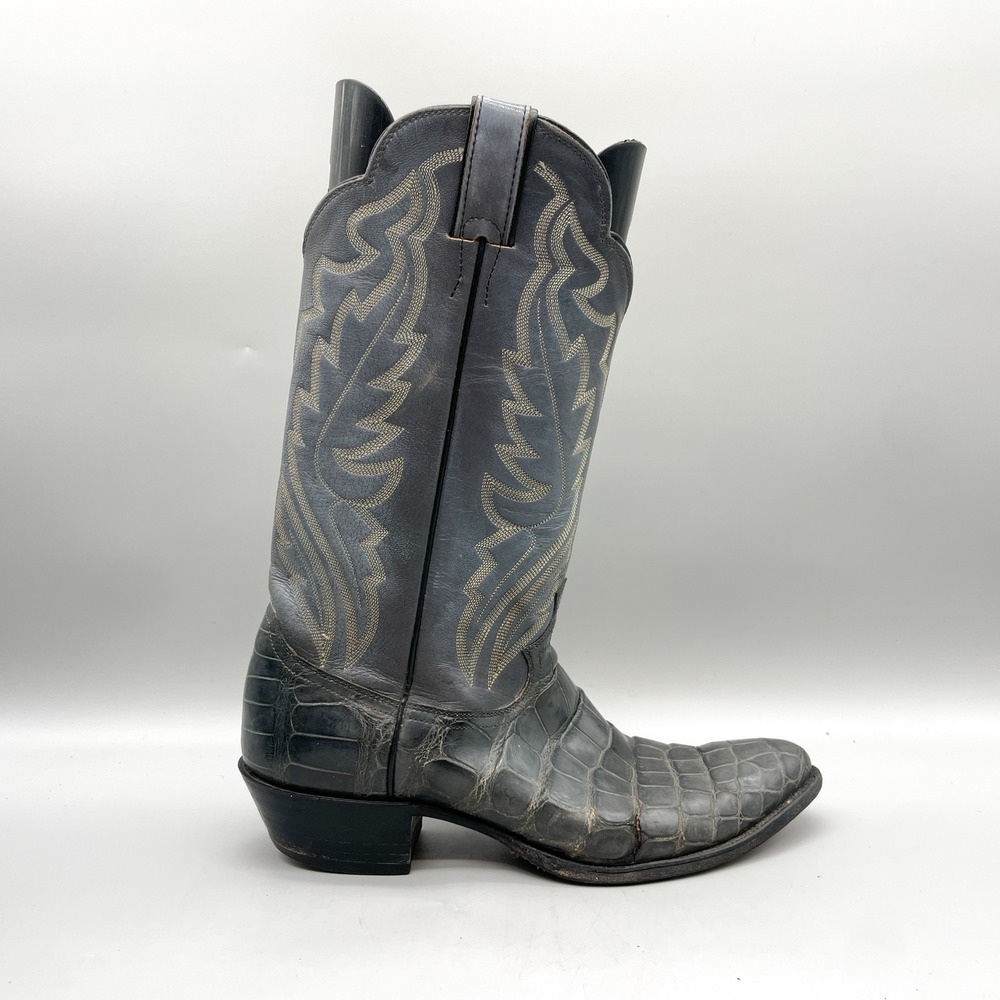 Justin Mens 10 D Western Cowboy Boots Grey Caiman Crocodile Leather Rugged USA